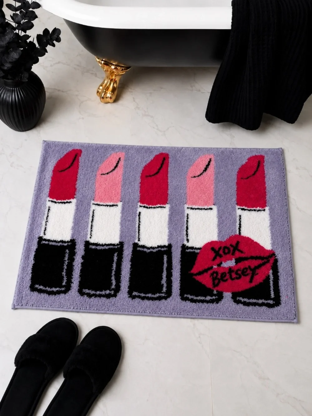 Betsey Johnson Lipstick Lips Bath Rug 20x30 Pink Purple Makeup Glam Decor